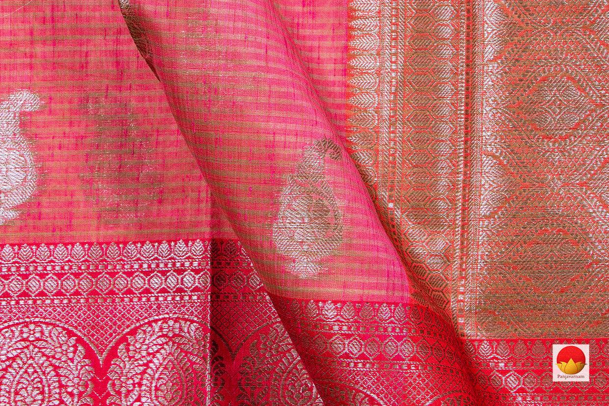 Pink Banarasi Silk Cotton Saree With Antique Zari Handwoven - PSC 1188 - Silk Cotton - Panjavarnam