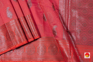 Pink Banarasi Silk Cotton Saree With Paisley Motifs Handwoven PSC 1185 - Apparel & Accessories - Panjavarnam PSC 1185