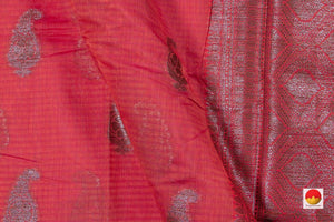 Pink Banarasi Silk Cotton Saree With Paisley Motifs Handwoven PSC 1185 - Apparel & Accessories - Panjavarnam PSC 1185