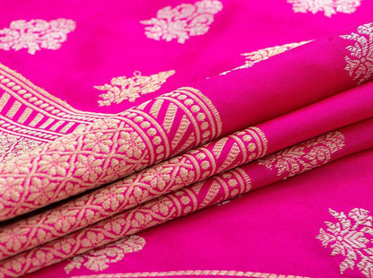 Pink Banarasi Silk Saree With Silver Zari Pure Silk PB KO 103 - Silk Sari - Panjavarnam PB KO 103