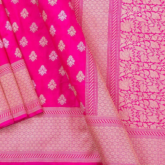 Pink Banarasi Silk Saree With Silver Zari Pure Silk PB KO 103 - Silk Sari - Panjavarnam PB KO 103