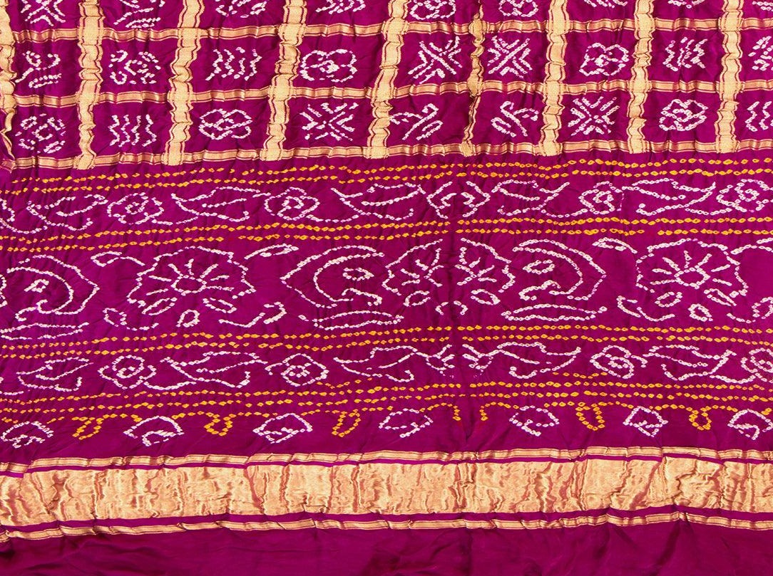 Pink Gharchola Bandhani Silk Saree Handwoven Pure Silk PV KO 140 - Bandhani Silk - Panjavarnam PV KO 140