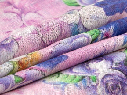 Pink Handwoven Linen Sari Digital Print PL 1022 - Linen Sari - Panjavarnam