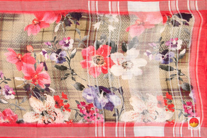 Pink Handwoven Linen Sari - Digital Print - PL 1023 - Linen Sari - Panjavarnam