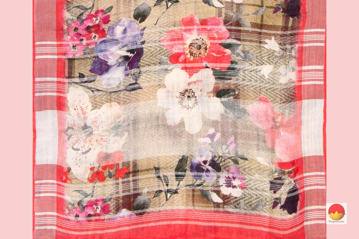 Pink Handwoven Linen Sari - Digital Print - PL 1023 - Linen Sari - Panjavarnam