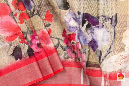 Pink Handwoven Linen Sari - Digital Print - PL 1023 - Linen Sari - Panjavarnam PL 1023