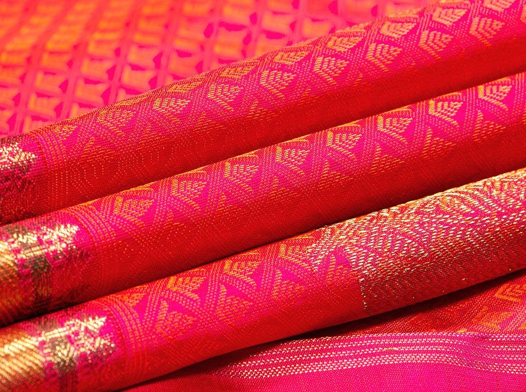 Pink Jacquard Kanchipuram Silk Saree Handwoven Pure Silk Pure Zari For Festive Wear PV NYC 285 - Silk Sari - Panjavarnam PV NYC 285