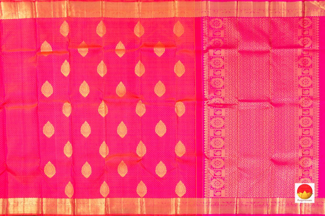 Pink Jacquard Kanchipuram Silk Saree Small Border Handwoven Pure Silk Pure Zari For Festive Wear PV NYC 473 - Silk Sari - Panjavarnam