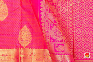 Pink Jacquard Kanchipuram Silk Saree Small Border Handwoven Pure Silk Pure Zari For Festive Wear PV NYC 473 - Silk Sari - Panjavarnam PV NYC 473