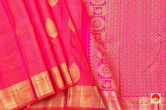 Pink Jacquard Kanchipuram Silk Saree Small Border Handwoven Pure Silk Pure Zari For Festive Wear PV NYC 473 - Silk Sari - Panjavarnam PV NYC 473