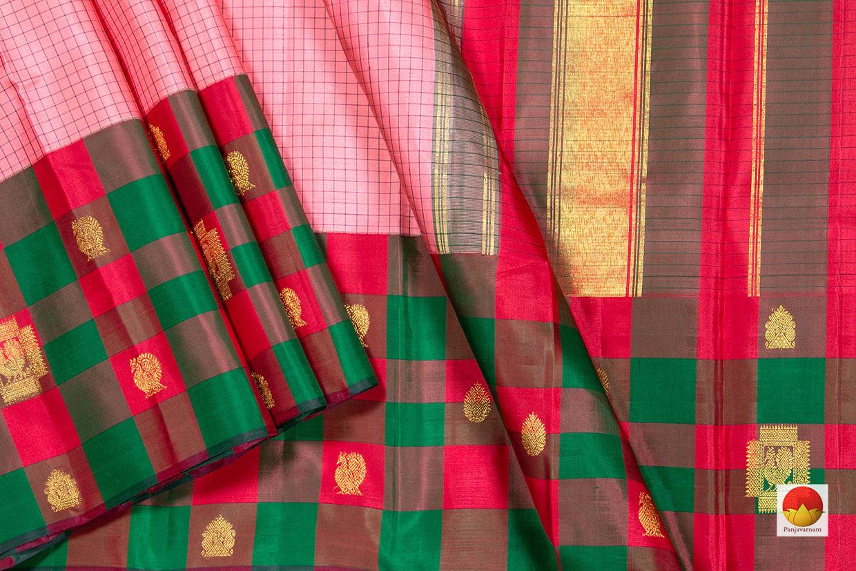 Pink Kanchipuram Silk Saree Handwoven Pure Silk Pure Zari For Wedding Wear PV NYC 315 - Silk Sari - Panjavarnam PV NYC 315