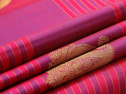 Pink Kanchipuram Silk Saree With Magenta Border Handwoven Pure Silk Pure Zari For Festive Wear PV GTA 22 - Silk Sari - Panjavarnam PV GTA 22