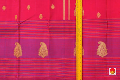 Pink Kanchipuram Silk Saree With Magenta Border Handwoven Pure Silk Pure Zari For Festive Wear PV GTA 22 - Silk Sari - Panjavarnam PV GTA 22