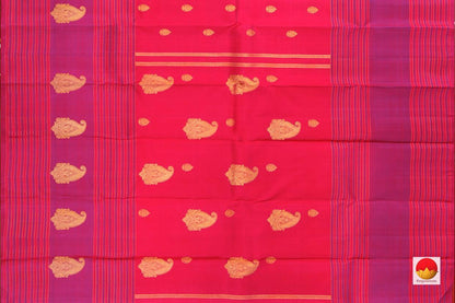 Pink Kanchipuram Silk Saree With Magenta Border Handwoven Pure Silk Pure Zari For Festive Wear PV GTA 22 - Silk Sari - Panjavarnam PV GTA 22
