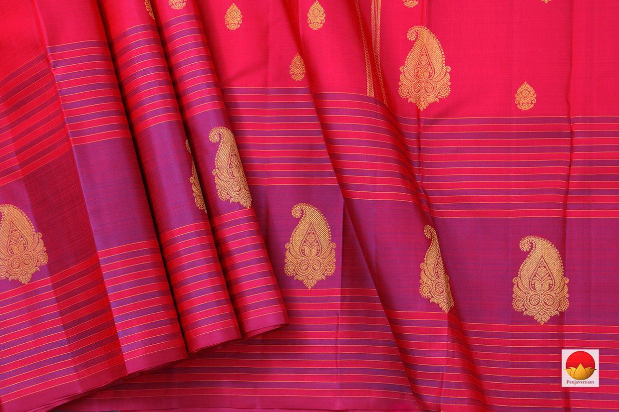 Pink Kanchipuram Silk Saree With Magenta Border Handwoven Pure Silk Pure Zari For Festive Wear PV GTA 22 - Silk Sari - Panjavarnam PV GTA 22