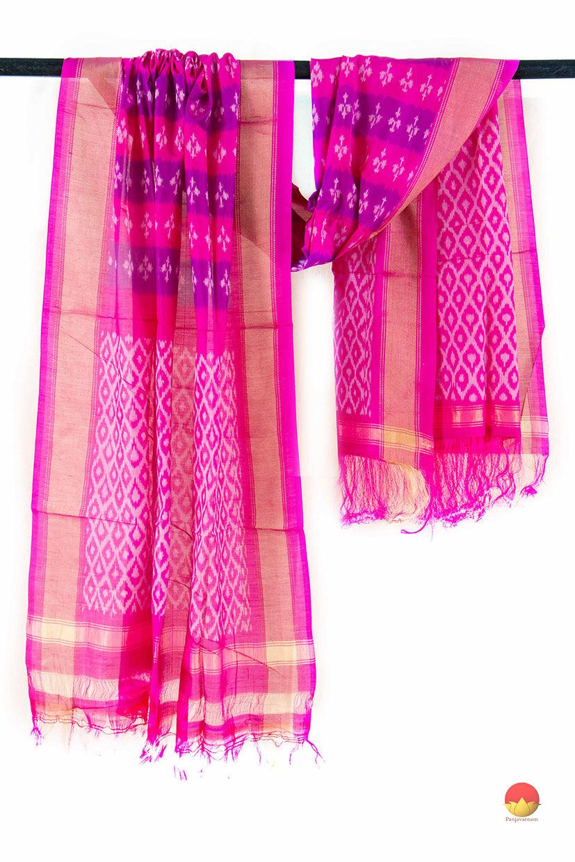 Pink Pochampally Ikkat Silk Dupatta Geometric PVD 1001 - Dupattas - Panjavarnam PVD 1001