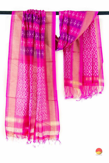 Pink Pochampally Ikkat Silk Dupatta Geometric PVD 1001 - Dupattas - Panjavarnam PVD 1001