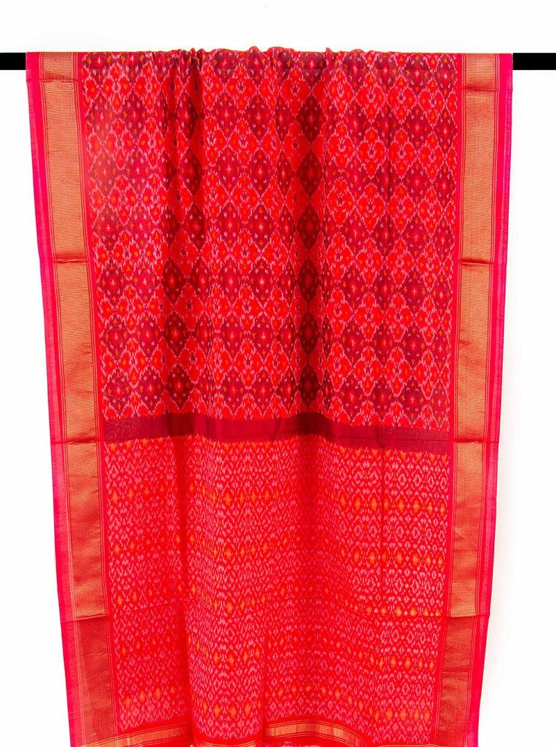 Pink Pochampally Ikkat Silk Dupatta With Zari Border PVD 1021 - Dupattas - Panjavarnam