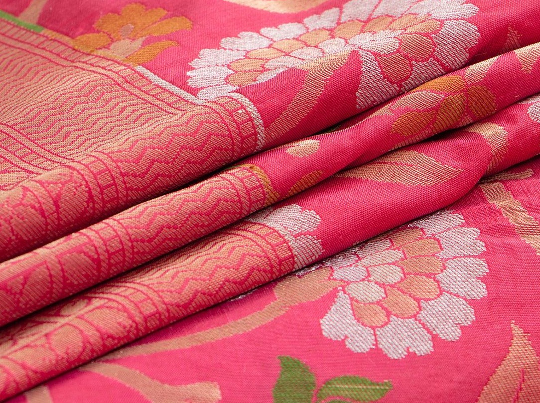 Pink Tanchoi Banarasi Silk Saree Handwoven Pure Silk PB SN 106 - Banarasi Silk - Panjavarnam
