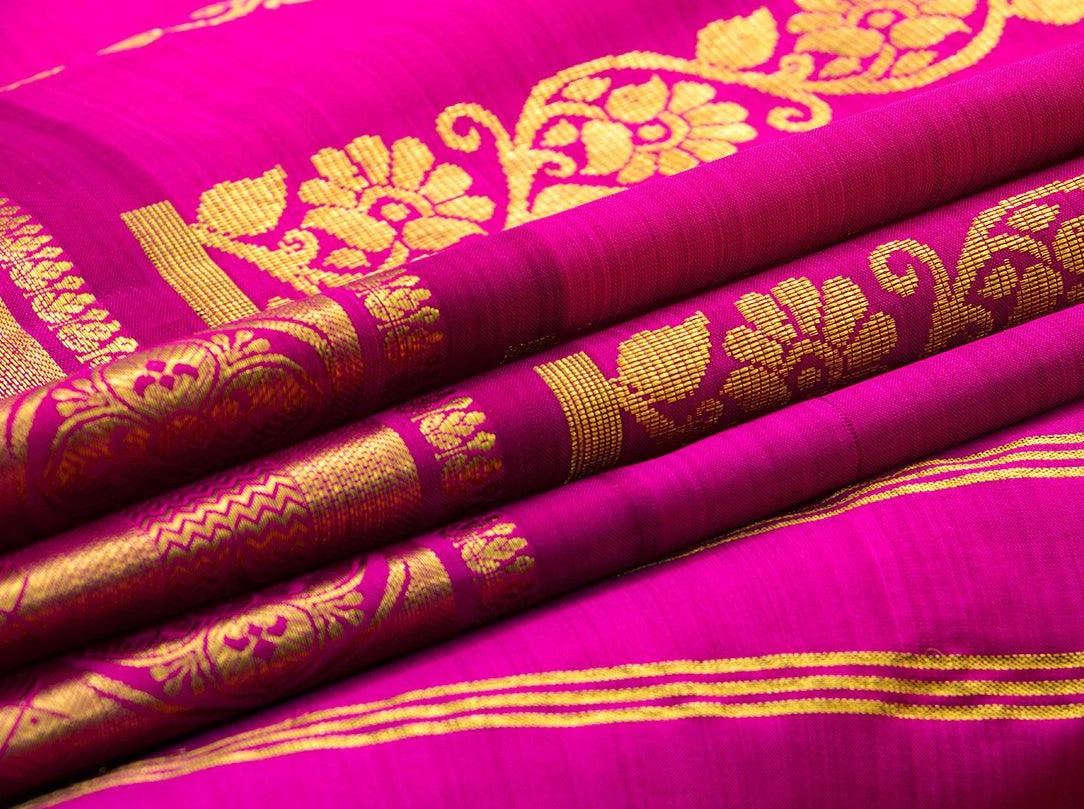 Pink Thirubuvanam Silk Saree With Maroon Border Handwoven Pure Silk PV TVS 30 - Thirubuvanam Silks - Panjavarnam PV TVS 30