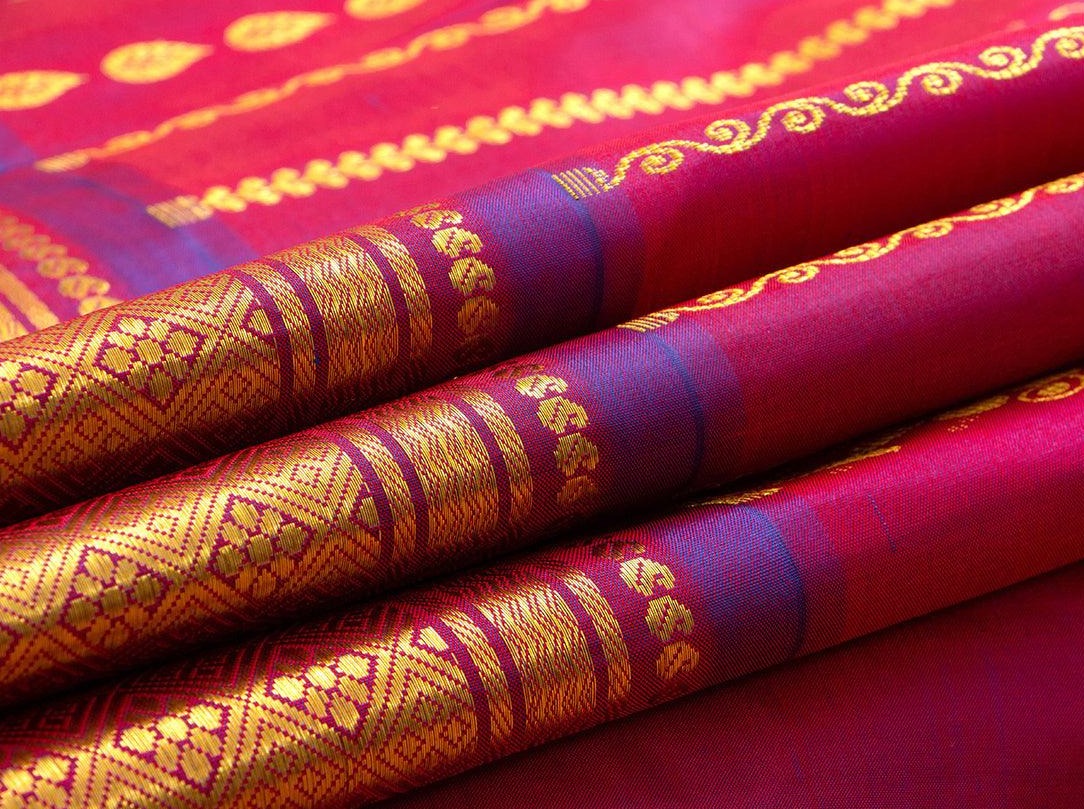 Pink Thirubuvanam Silk Saree With Purple Border Handwoven Pure Silk PV TVS 28 - Thirubuvanam Silks - Panjavarnam