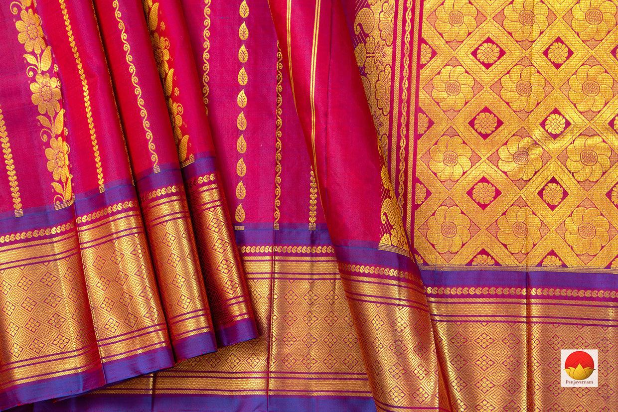 Pink Thirubuvanam Silk Saree With Purple Border Handwoven Pure Silk PV TVS 28 - Thirubuvanam Silks - Panjavarnam PV TVS 28