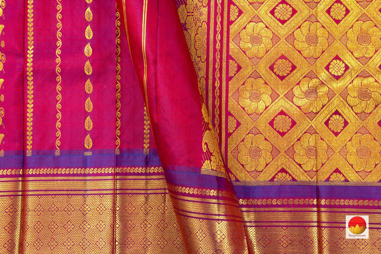 Pink Thirubuvanam Silk Saree With Purple Border Handwoven Pure Silk PV TVS 28 - Thirubuvanam Silks - Panjavarnam PV TVS 28