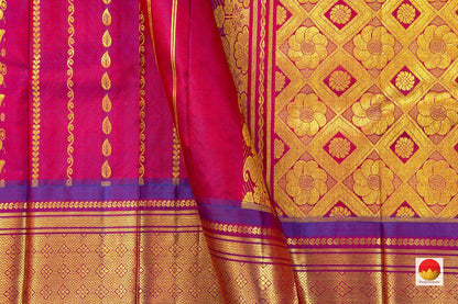 Pink Thirubuvanam Silk Saree With Purple Border Handwoven Pure Silk PV TVS 28 - Thirubuvanam Silks - Panjavarnam PV TVS 28