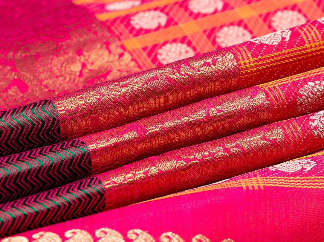 Pink Zari Butta Kanchipuram Silk Saree Handwoven Pure Silk Pure Zari For Wedding Wear PV NYC 258 - Silk Sari - Panjavarnam PV NYC 258