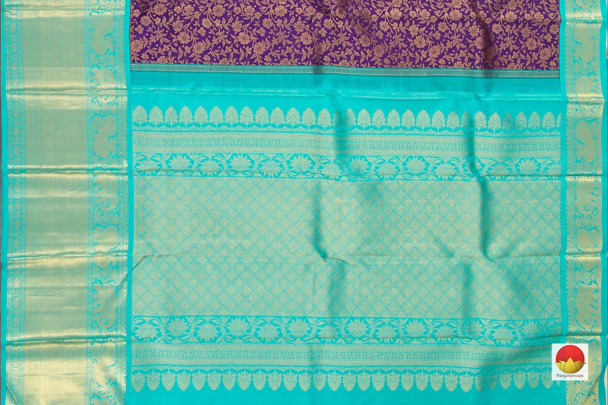 Purple And Turquoise Blue Kanchipuram Silk Saree Handwoven Pure Silk Pure Zari For Wedding Wear PV NYC 410 - Silk Sari - Panjavarnam
