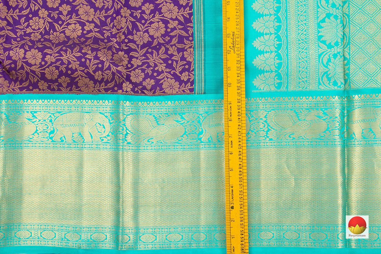 Purple And Turquoise Blue Kanchipuram Silk Saree Handwoven Pure Silk Pure Zari For Wedding Wear PV NYC 410 - Silk Sari - Panjavarnam