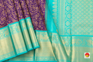 Purple And Turquoise Blue Kanchipuram Silk Saree Handwoven Pure Silk Pure Zari For Wedding Wear PV NYC 410 - Silk Sari - Panjavarnam PV NYC 410