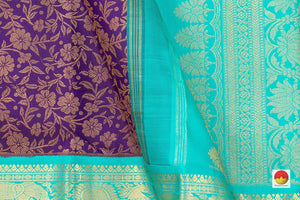 Purple And Turquoise Blue Kanchipuram Silk Saree Handwoven Pure Silk Pure Zari For Wedding Wear PV NYC 410 - Silk Sari - Panjavarnam PV NYC 410