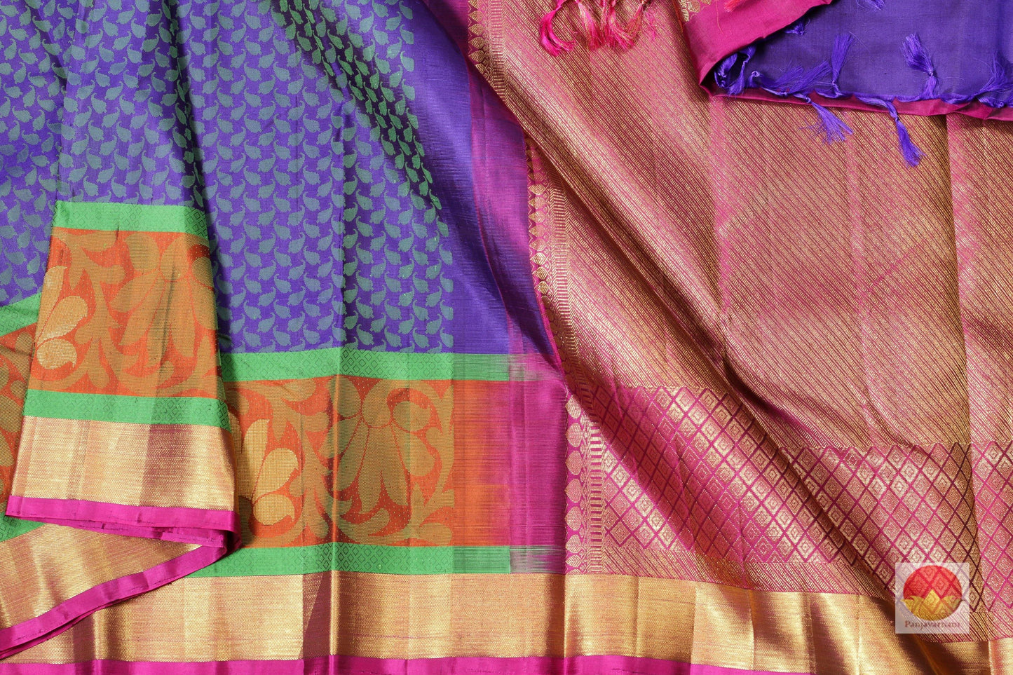 Purple Silk Thread Work - Traditional Design - Pure SIlk Kanjivaram Saree - Pure Zari - PV R2 Archives - Silk Sari - Panjavarnam