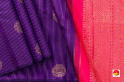 Purple Vaira Oosi Borderless Kanchipuram Silk Saree Handwoven Pure Silk Pure Zari PV ASB 169 - Silk Sari - Panjavarnam