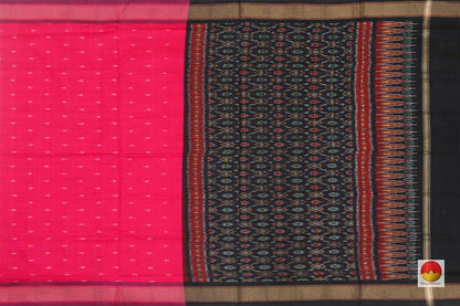 Rani Pink And Black Pochampally Ikkat Silk Dupatta PVD 1034 - Dupattas - Panjavarnam