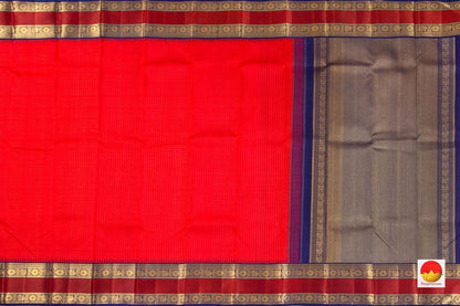Red And Blue Kanchipuram Silk Saree Handwoven Pure Silk Pure Zari For Wedding Wear PV NYC 405 - Silk Sari - Panjavarnam