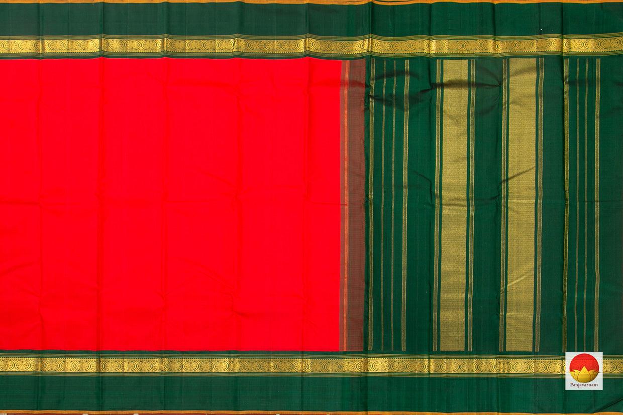 Red And Green Kanchipuram Silk Saree Handwoven Pure Silk Pure Zari For Festive Wear PV SAR 41 - Silk Sari - Panjavarnam