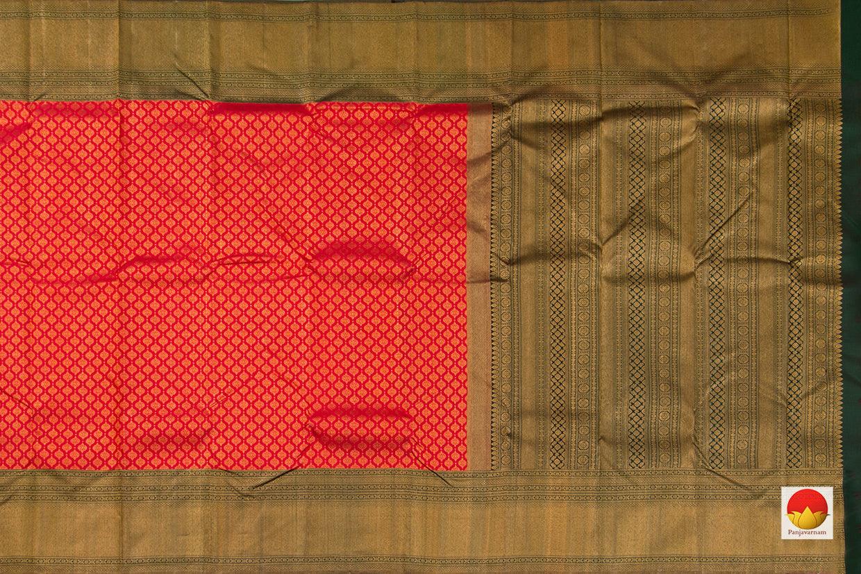 Red And Green Kanchipuram Silk Saree Handwoven Pure Silk Pure Zari For Wedding Wear PV NYC 420 - Silk Sari - Panjavarnam