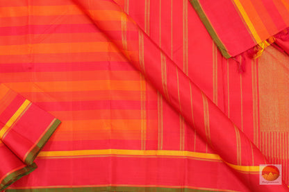 Red And Orange Kanchipuram Silk Saree Handwoven Pure Silk For Office Wear PV G 4099 - Silk Sari - Panjavarnam