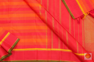 Red And Orange Kanchipuram Silk Saree Handwoven Pure Silk For Office Wear PV G 4099 - Silk Sari - Panjavarnam PV G 4099