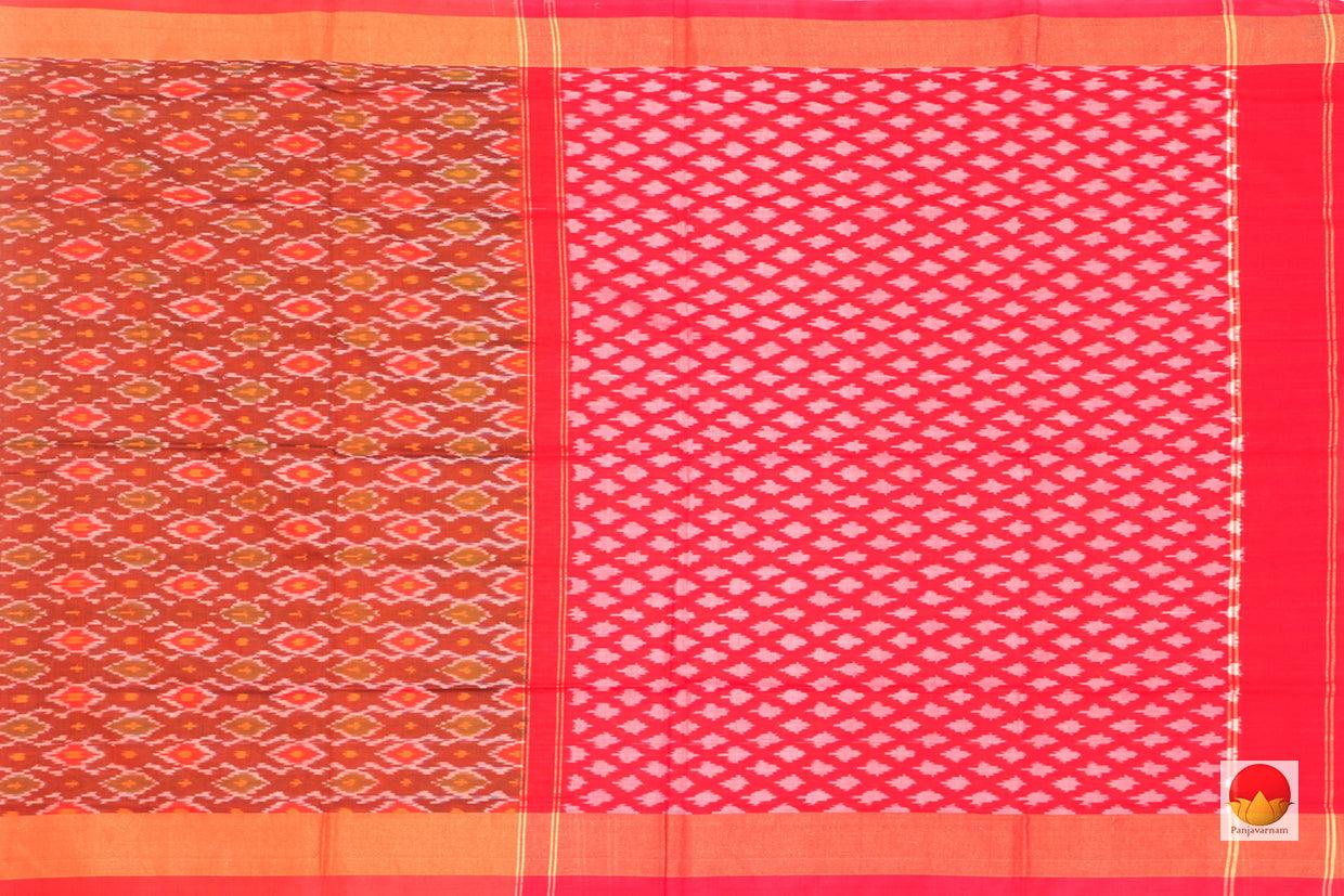 Red And Pink Pochampally Ikkat Silk Dupatta With Geometric Patterns PVD 1007 - Dupattas - Panjavarnam PVD 1007