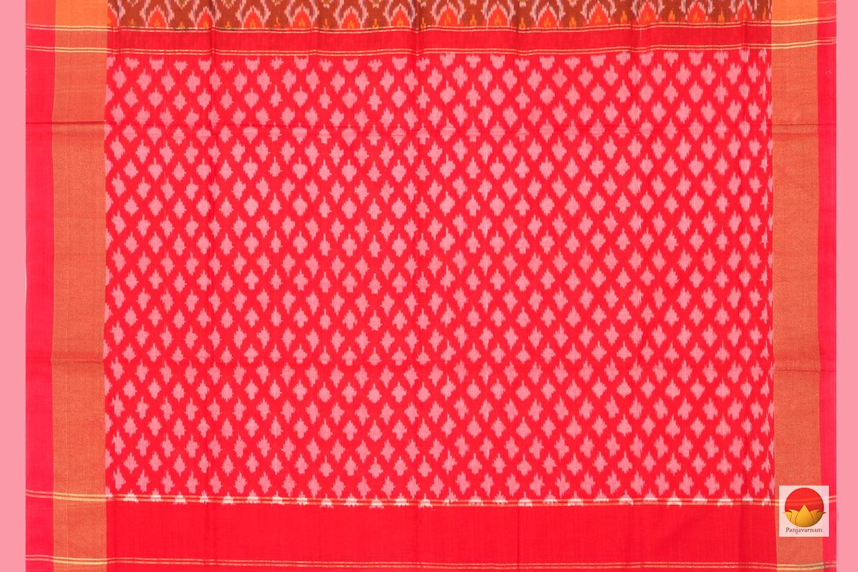 Red And Pink Pochampally Ikkat Silk Dupatta With Geometric Patterns PVD 1007 - Dupattas - Panjavarnam PVD 1007