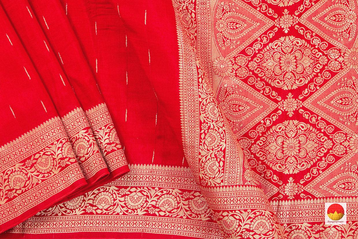 Red Banarasi Crepe Silk Saree Handwoven Pure Silk - PB 271 - Banarasi Silk - Panjavarnam PB 271