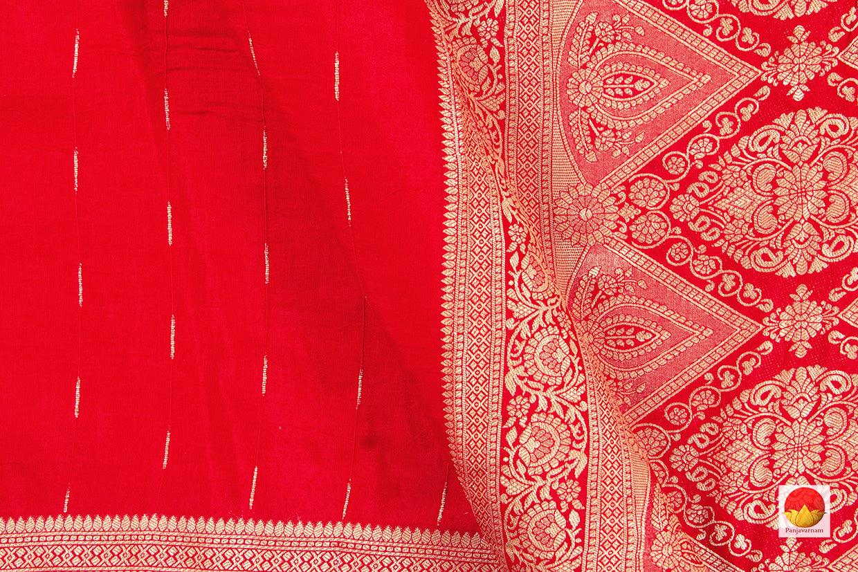 Red Banarasi Crepe Silk Saree Handwoven Pure Silk - PB 271 - Banarasi Silk - Panjavarnam PB 271