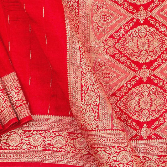 Red Banarasi Crepe Silk Saree Handwoven Pure Silk - PB 271 - Banarasi Silk - Panjavarnam PB 271