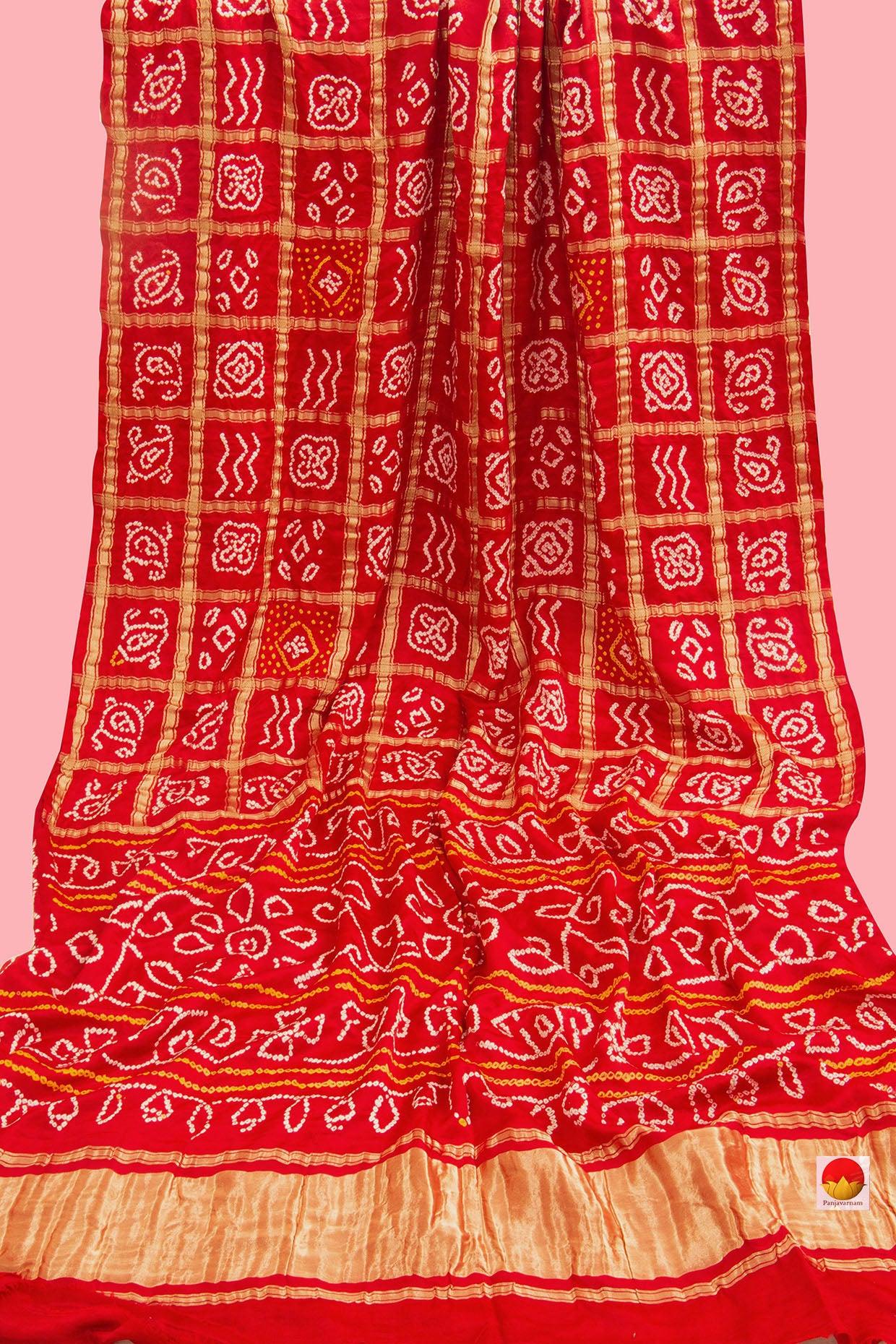 Red Gharchola Bandhani Silk Saree Handwoven Pure Silk PV KO 137 - Bandhani Silk - Panjavarnam