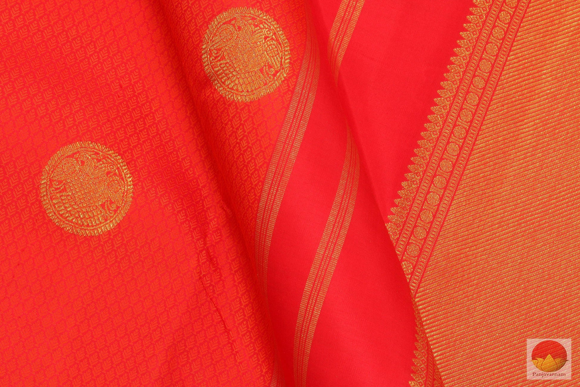 Red Handwoven Kanjivaram Pure Silk Saree Pure Silk Pure Zari For Wedding Wear PVG 4010 - Silk Sari - Panjavarnam PVG 4010