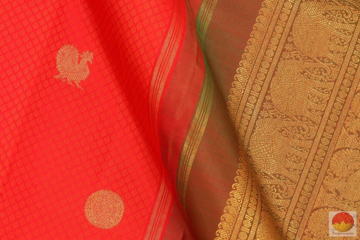 Red Jacquard Kanchipuram Silk Saree Handwoven Pure Silk Pure Zari For Wedding Wear PV G 4119 - Silk Sari - Panjavarnam PV G 4119