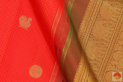 Red Jacquard Kanchipuram Silk Saree Handwoven Pure Silk Pure Zari For Wedding Wear PV G 4119 - Silk Sari - Panjavarnam PV G 4119